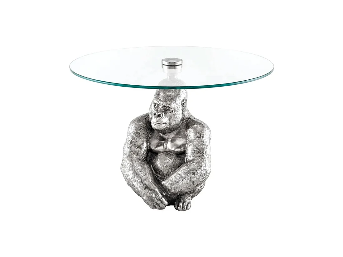 Table basse GORILOX ronde 60 cm en aluminium argenté et verre trempé