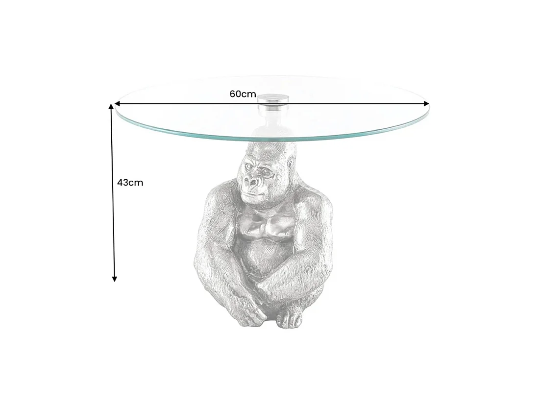 Table basse GORILOX ronde 60 cm en aluminium argenté et verre trempé