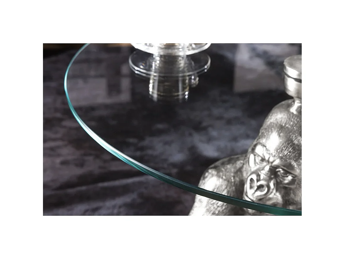 Table basse GORILOX ronde 60 cm en aluminium argenté et verre trempé