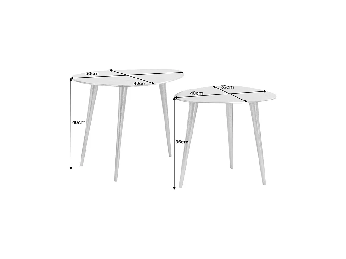 Tables basses gigognes VORTEX argentées en aluminium – lot de 2 tables design asymétriques