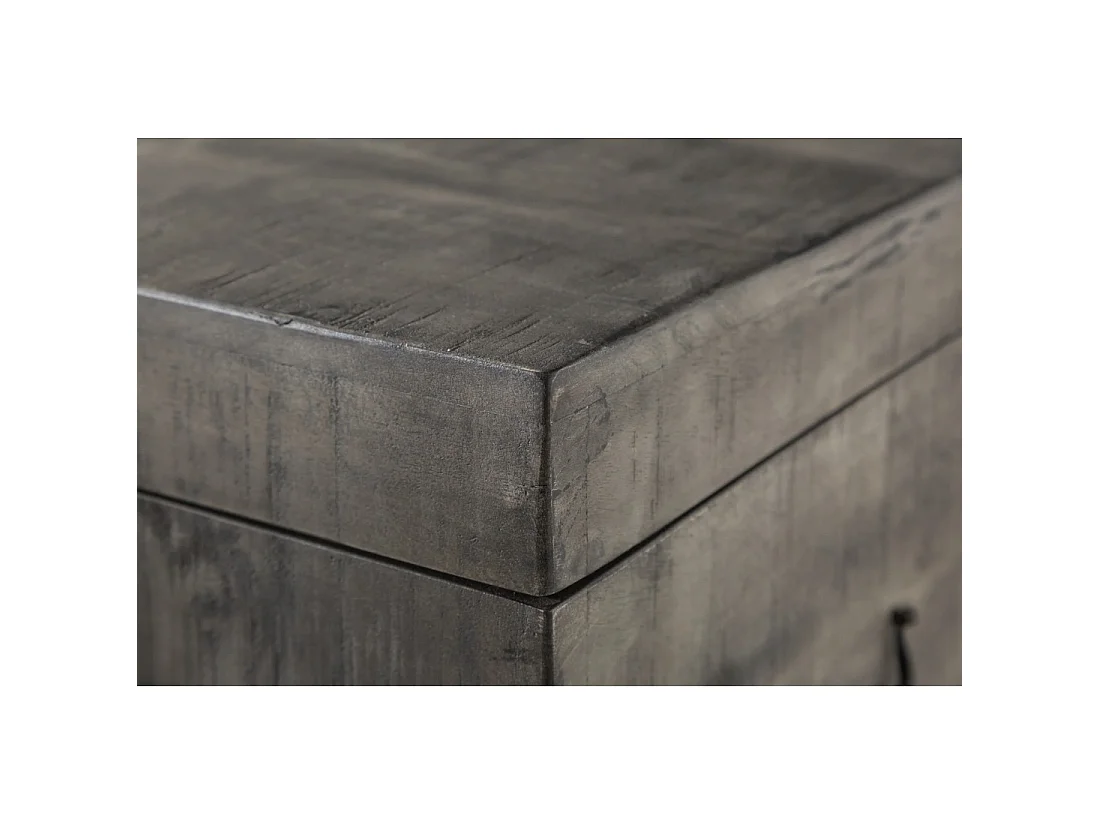Mesa baja o banco baúl MERAX 115 cm gris en madera maciza y metal estilo industrial