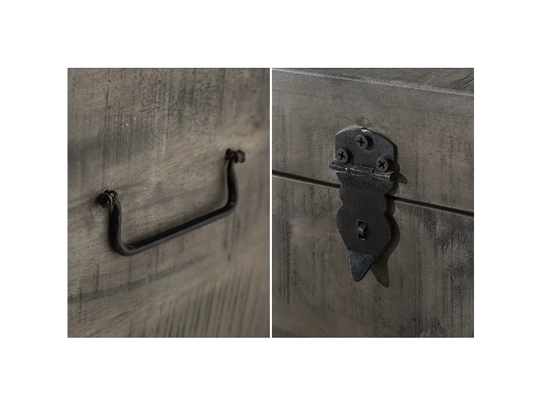 Mesa baja o banco baúl MERAX 115 cm gris en madera maciza y metal estilo industrial