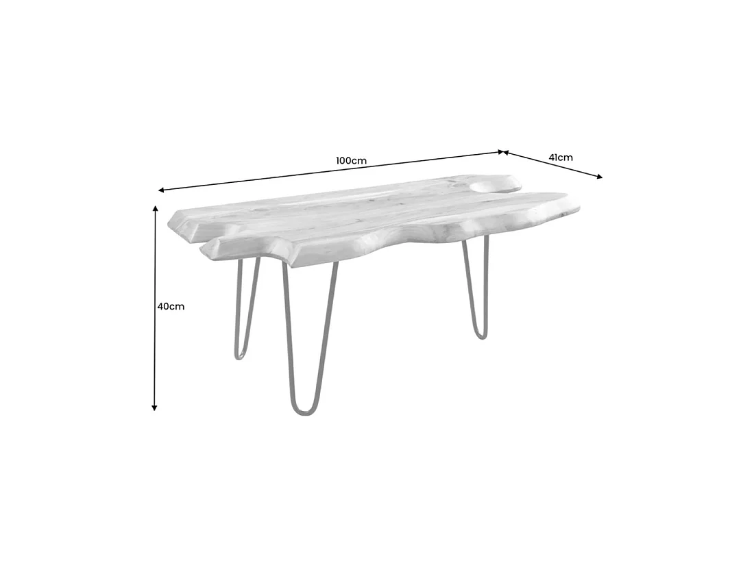 Table basse RIVET aus massivem Akazienholz in organischer Form und schwarzem Metall – natürliches Industriedesign