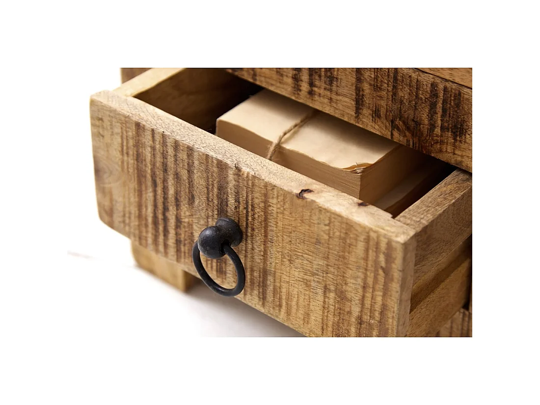 Table basse carrée LODEN 70 cm en bois massif de manguier avec coffre et 4 tiroirs – style industriel