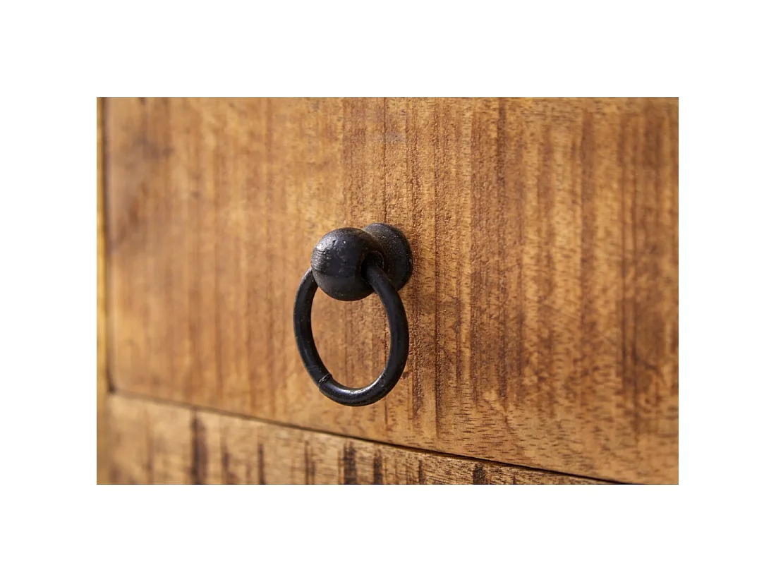 Table basse carrée LODEN 70 cm en bois massif de manguier avec coffre et 4 tiroirs – style industriel
