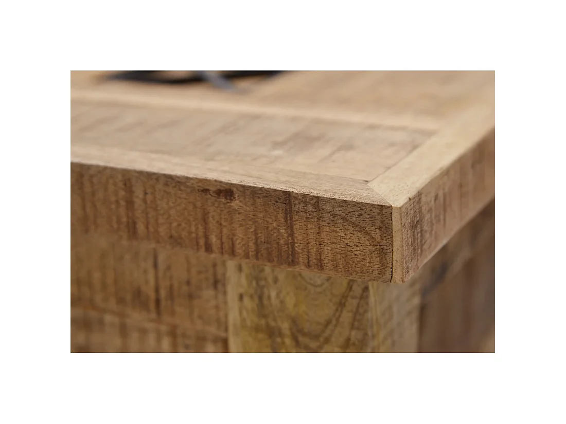 Table basse carrée LODEN 70 cm en bois massif de manguier avec coffre et 4 tiroirs – style industriel