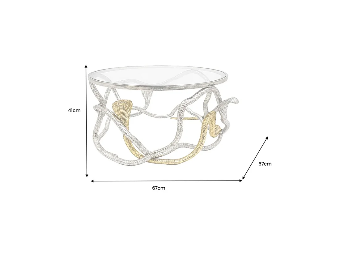 Table basse VIPEREA ronde 67 cm en aluminium argenté et doré avec verre trempé