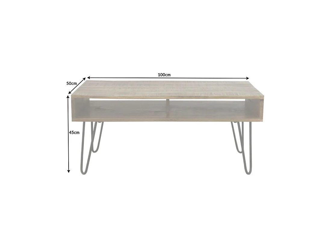 Mesa baja SILVA 100 cm en madera de mango macizo y metal negro – 2 nichos