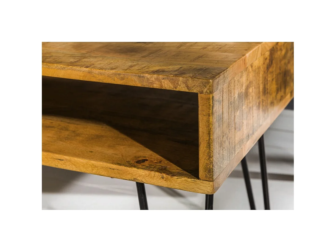 Mesa baja SILVA 100 cm en madera de mango macizo y metal negro – 2 nichos