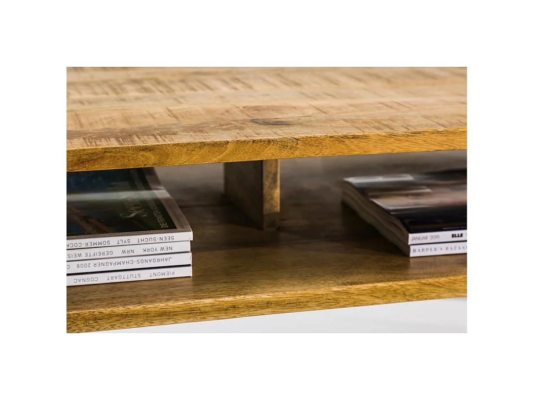 Mesa baja SILVA 100 cm en madera de mango macizo y metal negro – 2 nichos