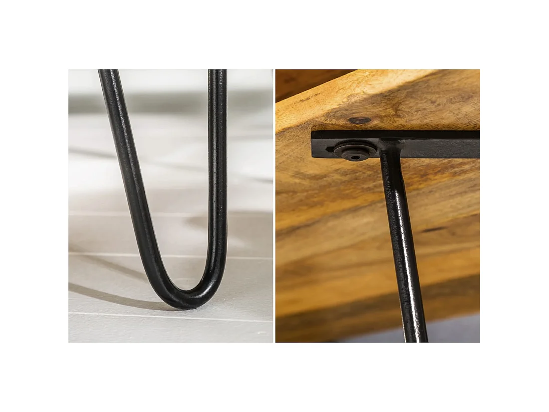 Mesa baja SILVA 100 cm en madera de mango macizo y metal negro – 2 nichos