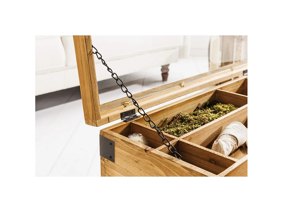 Couchtisch CURIONA 100 cm mit Glasplatte und 8 Schubladen im Industriestil