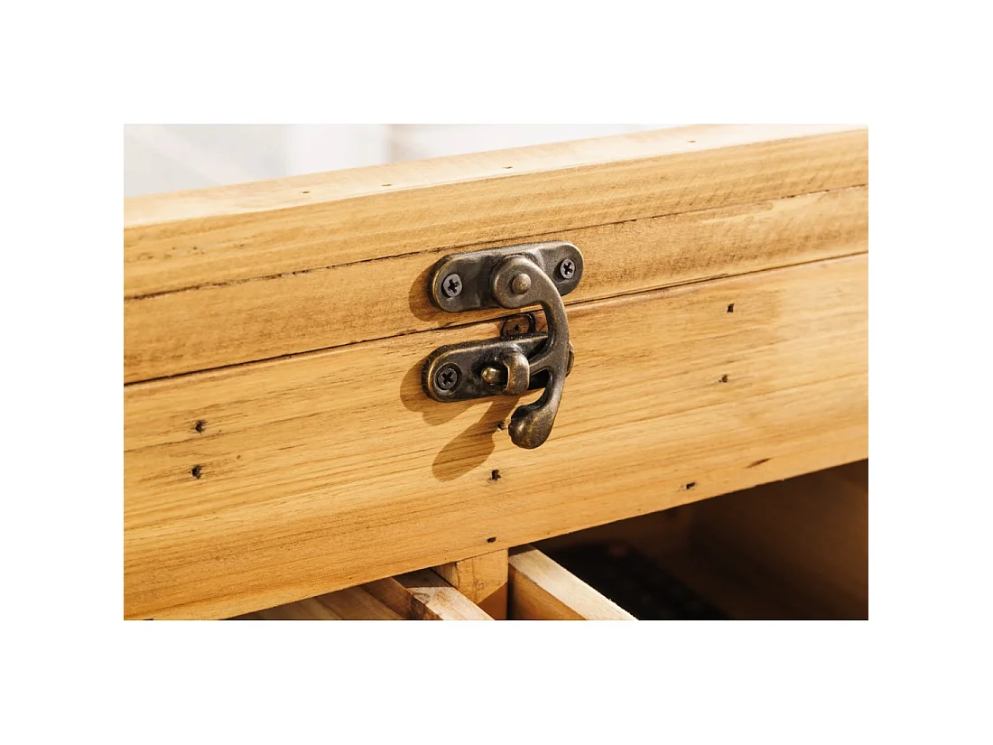 Couchtisch CURIONA 100 cm mit Glasplatte und 8 Schubladen im Industriestil
