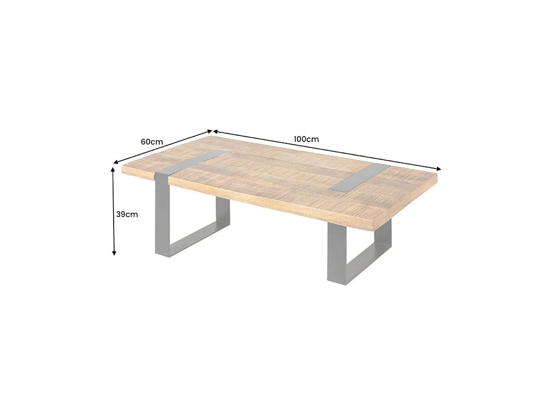 Salontafel LODEN 100 cm massief mangohout en zwart metaal – industrieel ontwerp