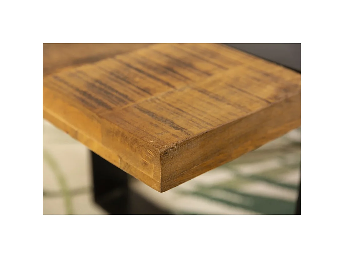 Salontafel LODEN 100 cm massief mangohout en zwart metaal – industrieel ontwerp