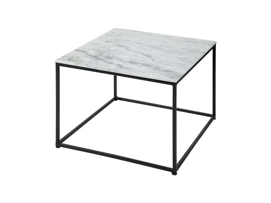 Table basse VORTEX 50 cm en marbre blanc poli avec structure métal noir