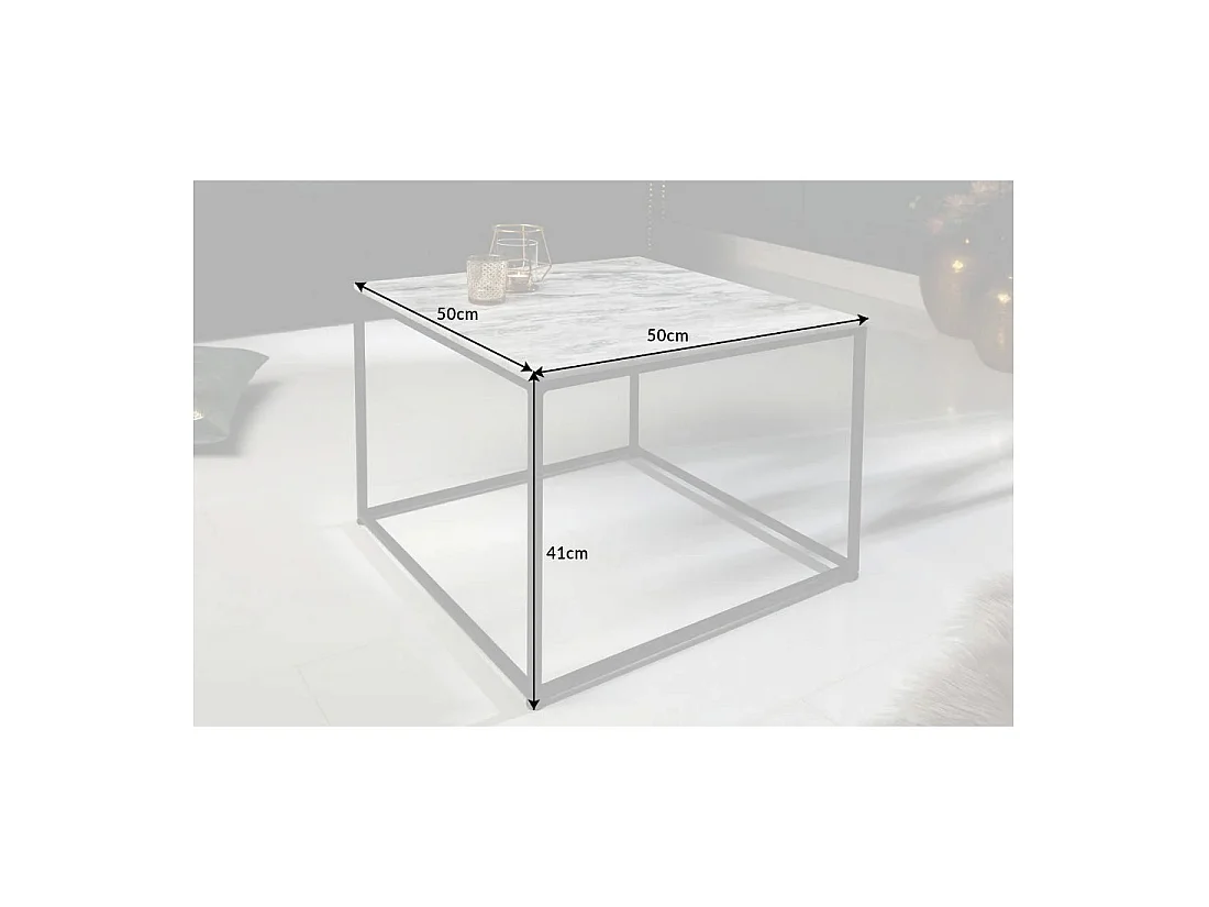 Table basse VORTEX 50 cm en marbre blanc poli avec structure métal noir