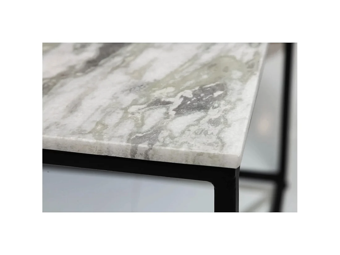 Table basse VORTEX 50 cm en marbre blanc poli avec structure métal noir