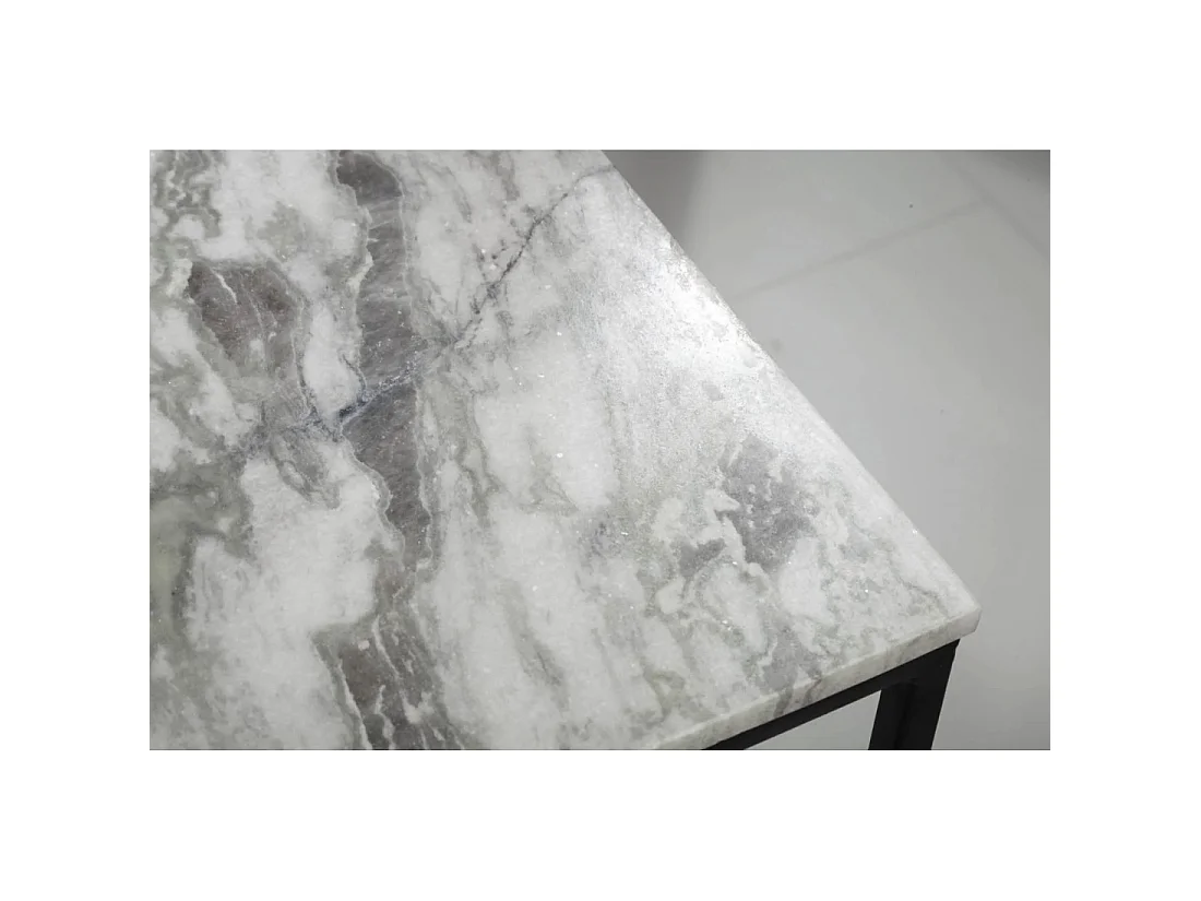 Table basse VORTEX 50 cm en marbre blanc poli avec structure métal noir