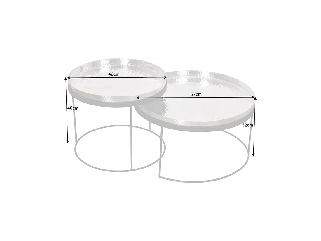 Tables basses gigognes VORTEX argentées aluminium – lot de 2 tables rondes design effet martelé