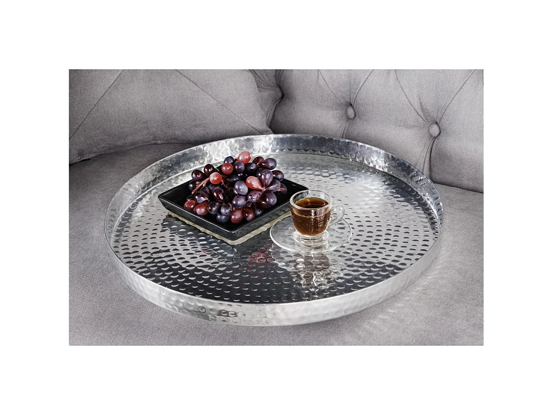 Tables basses gigognes VORTEX argentées aluminium – lot de 2 tables rondes design effet martelé