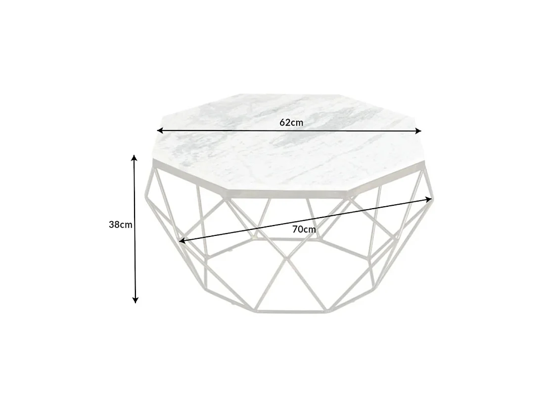 Couchtisch NEXORA 70 cm aus weißem Marmor und Metall mit Messing-Finish im geometrischen Design