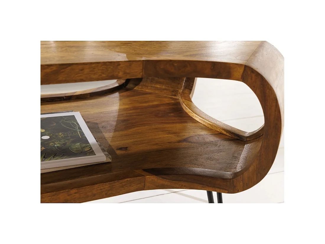 Mesa baja NERA 100 cm en madera maciza de Sheesham con nicho – estilo retro industrial