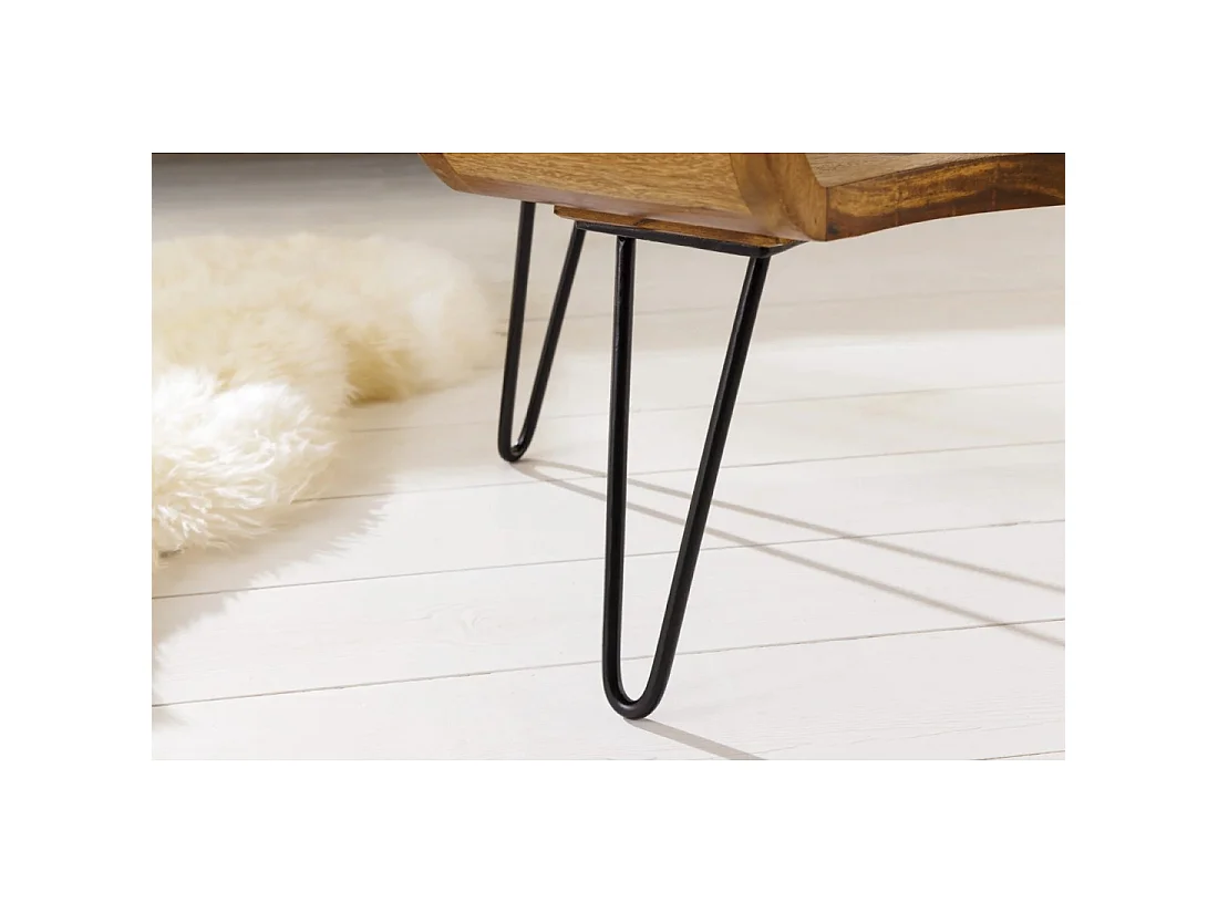 Mesa baja NERA 100 cm en madera maciza de Sheesham con nicho – estilo retro industrial