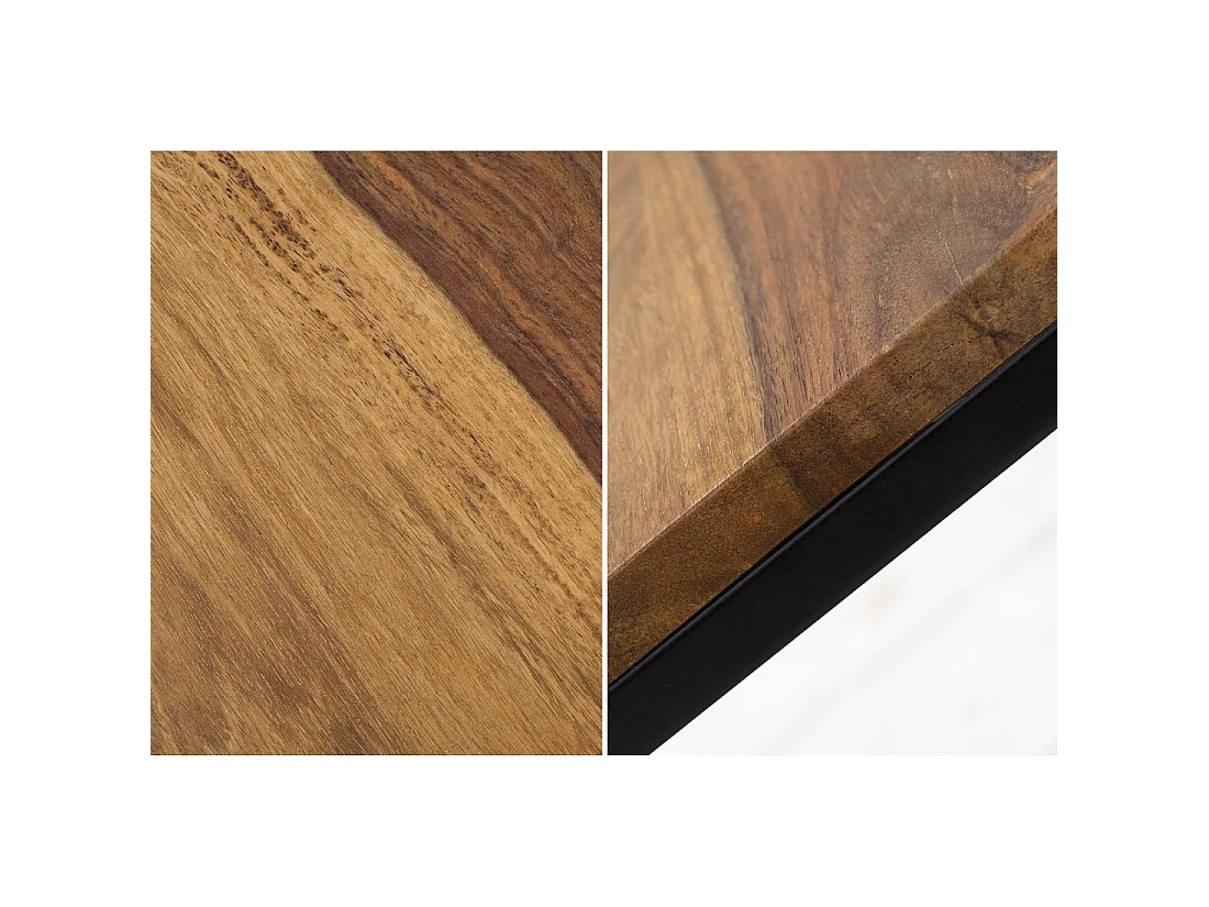 Tables basses gigognes VORTEX bois massif Sheesham et métal noir – lot de 3 tables carrées style industriel