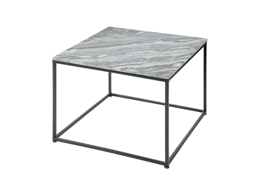 Table basse VORTEX 50 cm en marbre gris poli avec structure métal noir