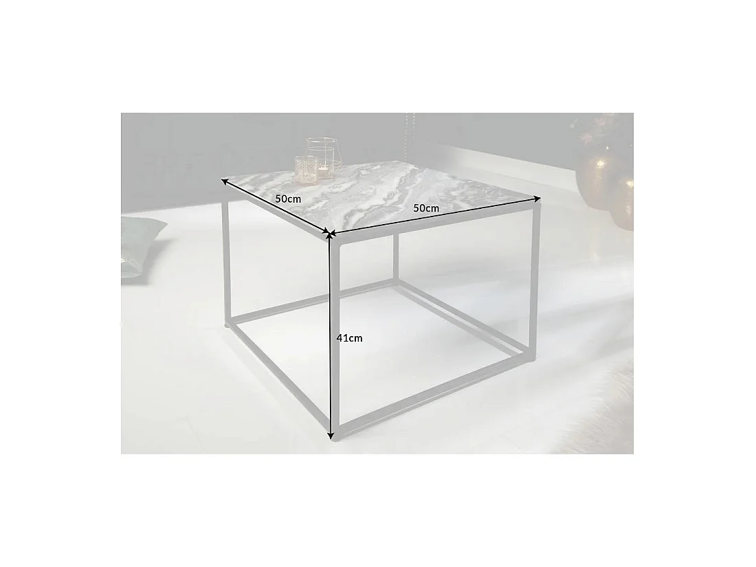 Table basse VORTEX 50 cm en marbre gris poli avec structure métal noir