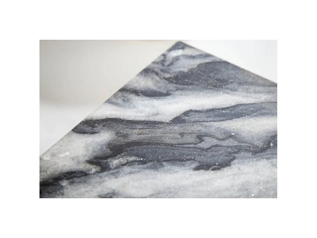 Table basse VORTEX 50 cm en marbre gris poli avec structure métal noir