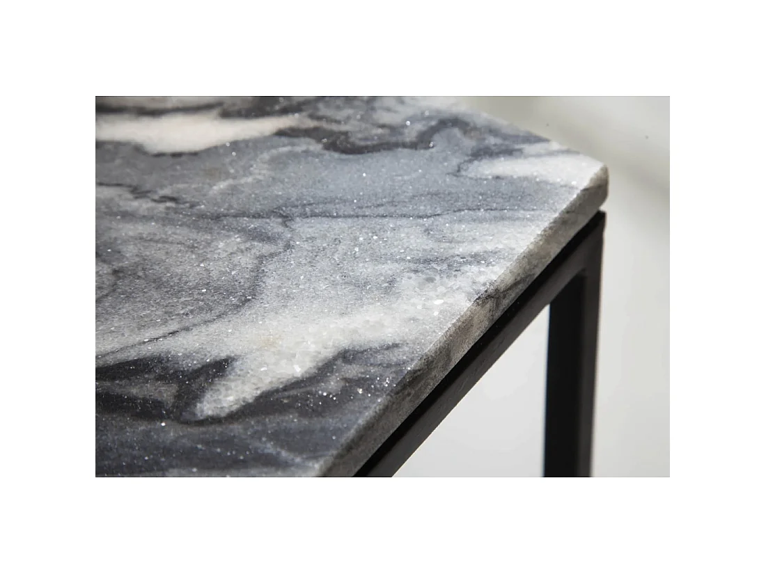 Table basse VORTEX 50 cm en marbre gris poli avec structure métal noir