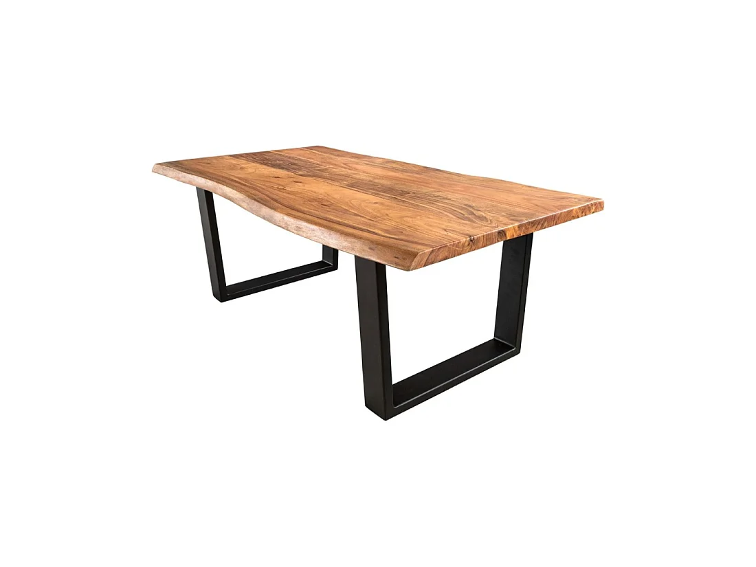 Table basse ARKAYA 120 cm en bois d'acacia massif avec pieds en métal noir en forme de U