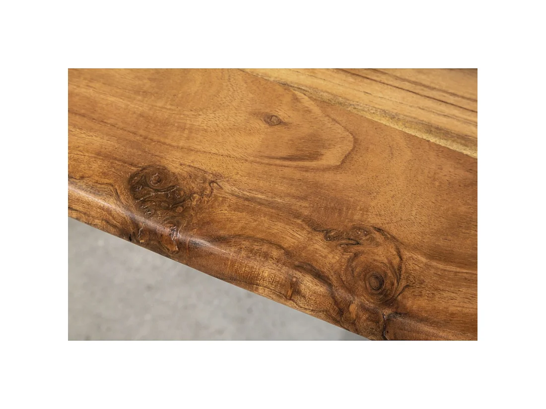 Table basse ARKAYA 120 cm en bois d'acacia massif avec pieds en métal noir en forme de U
