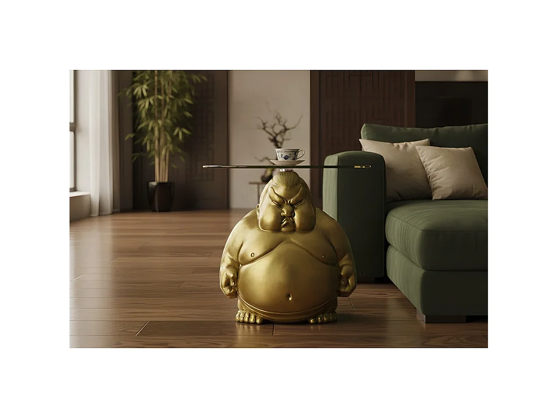 Table basse TOKARA ronde 55 cm dorée avec pied sumo et verre