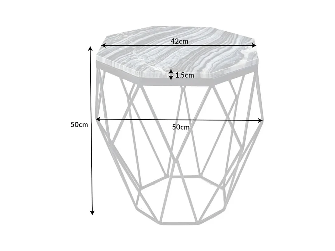 Mesa baja NEXORA 50 cm en mármol gris y metal negro diseño geométrico