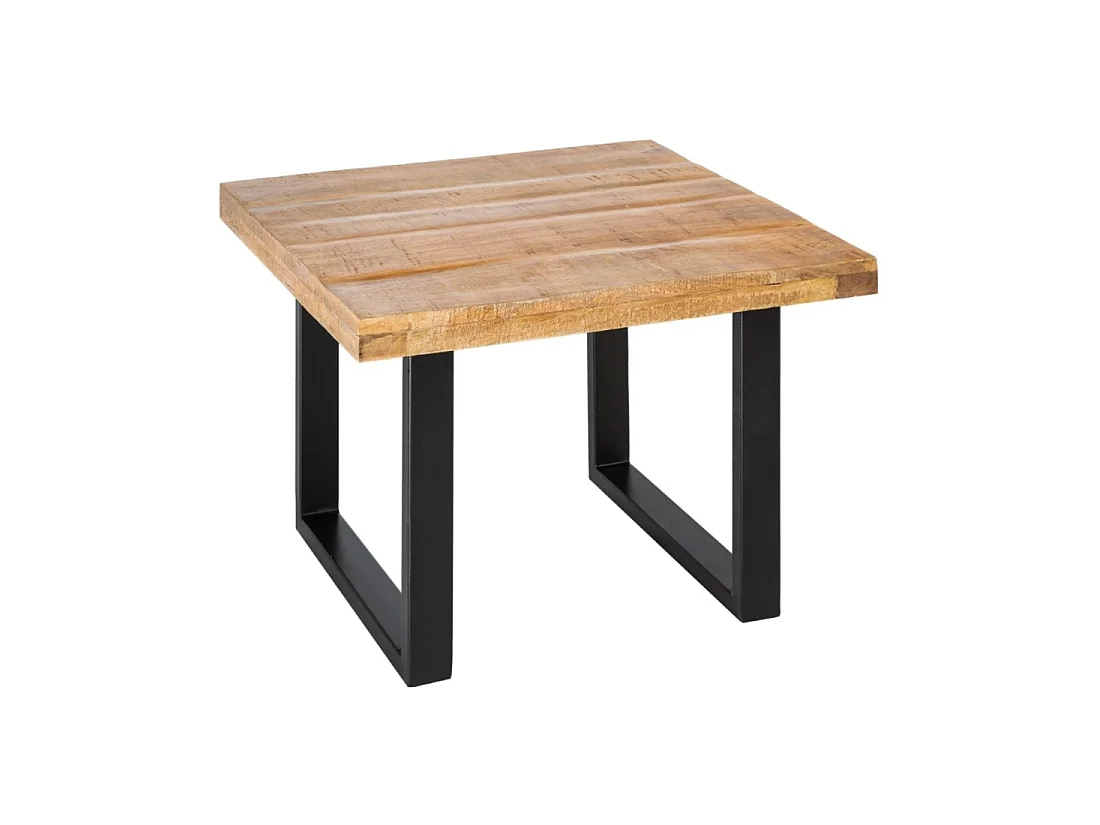 Table basse LODEN 60 cm en bois massif de manguier et métal noir – style industriel