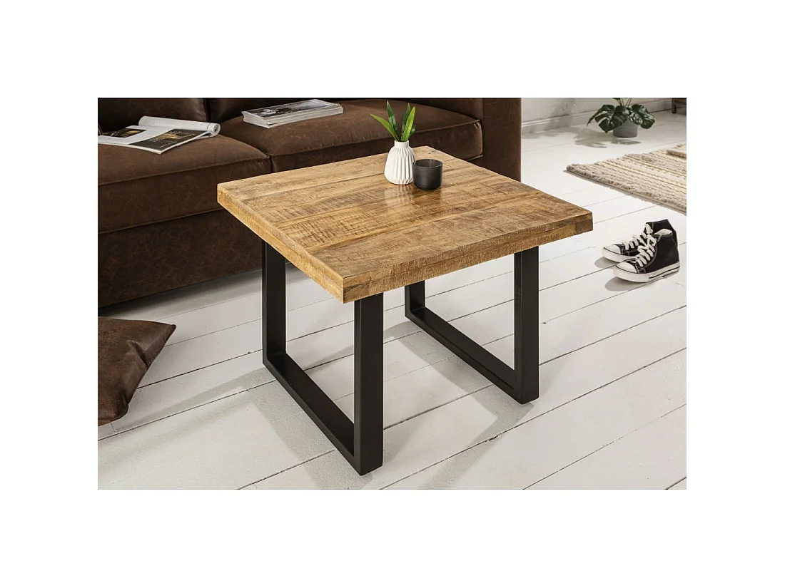 Table basse LODEN 60 cm en bois massif de manguier et métal noir – style industriel