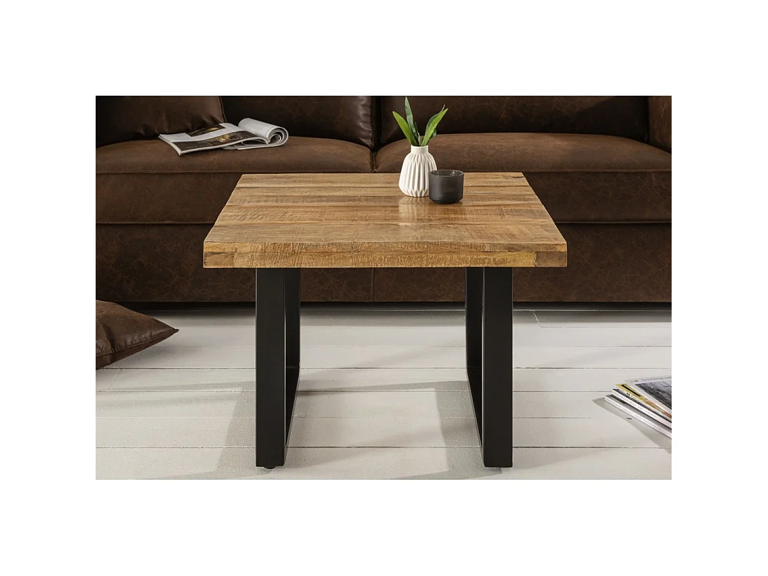 Table basse LODEN 60 cm en bois massif de manguier et métal noir – style industriel