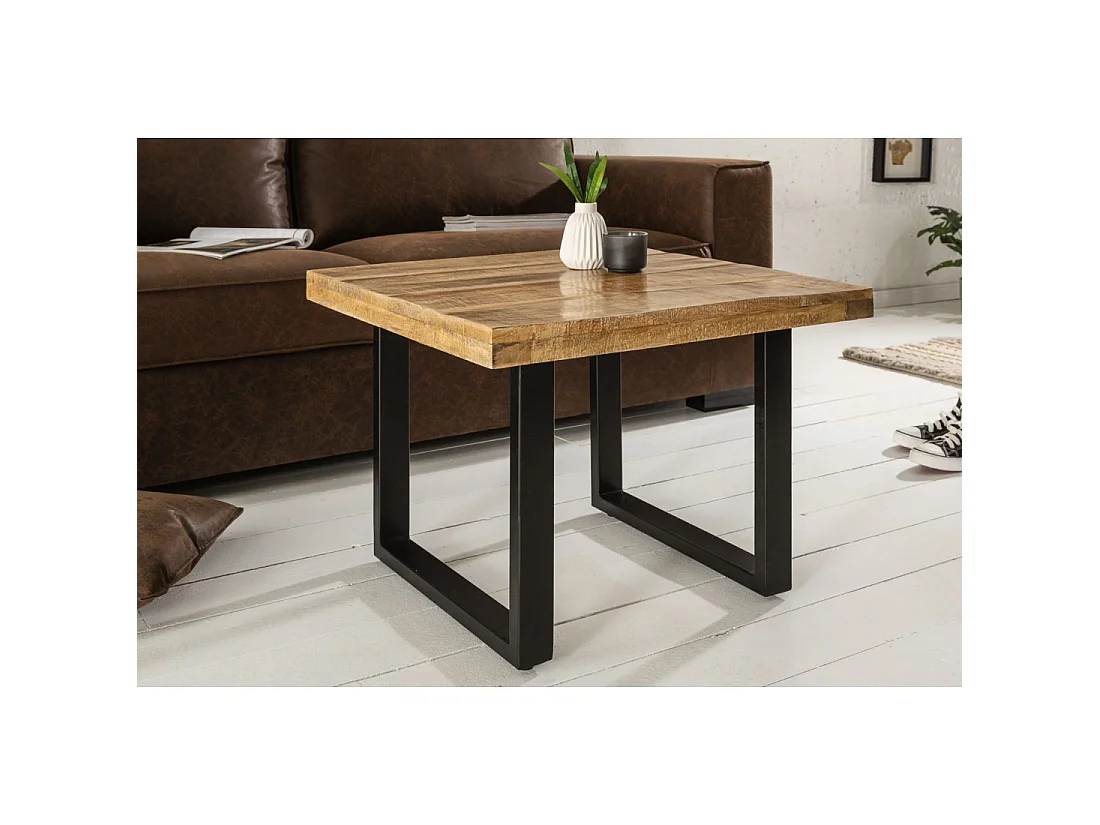 Table basse LODEN 60 cm en bois massif de manguier et métal noir – style industriel
