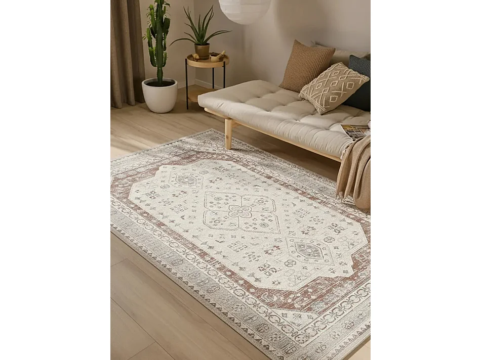 Tapis extérieur - vintage oriental - gris / rouille - 80 x 150 cm - LUA