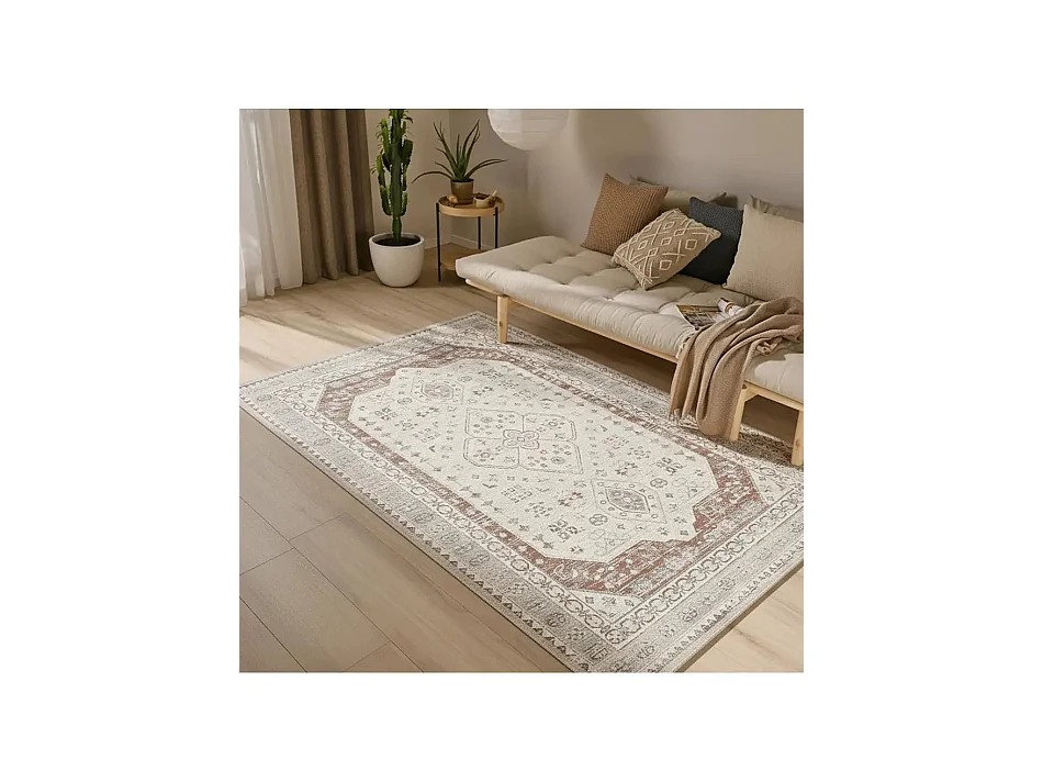 Tapis extérieur - vintage oriental - gris / rouille - 160 x 230 cm - LUA