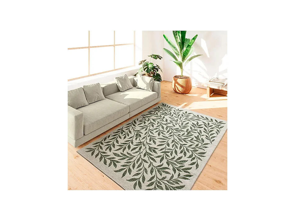 Tapis extérieur - motifs floraux - vert - 120 x 170 cm - LUA