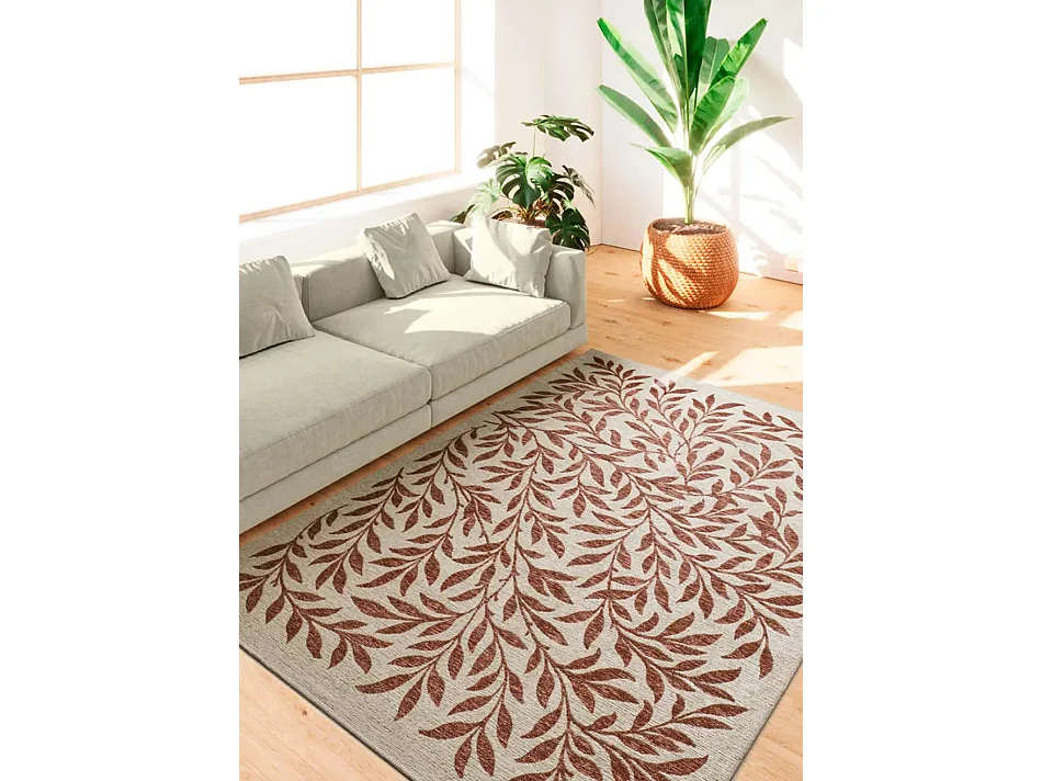 Tapis extérieur - motifs floraux - rouille - 160 x 230 cm - LUA