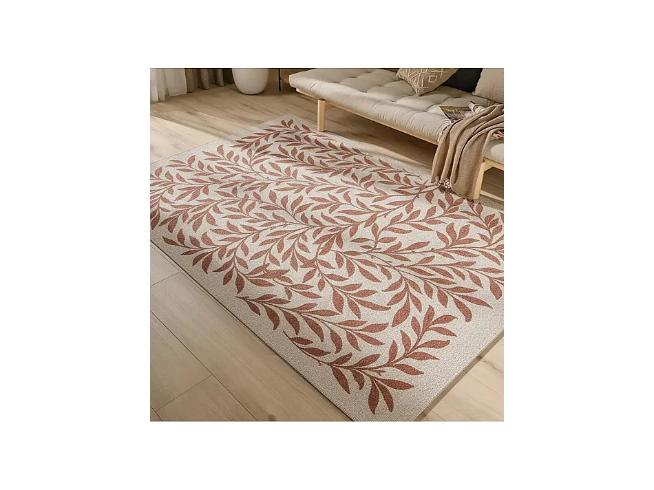 Tapis extérieur - motifs floraux - rouille - 160 x 230 cm - LUA