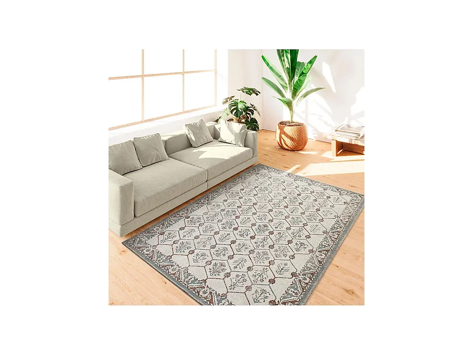 Tapis extérieur - vintage - bleu / rouille - 160 x 230 cm - LUA