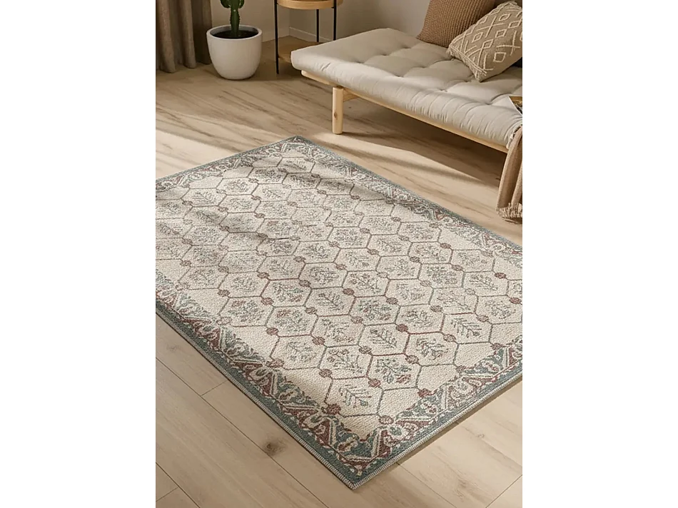 Tapis extérieur - vintage - bleu / rouille - 80 x 150 cm - LUA