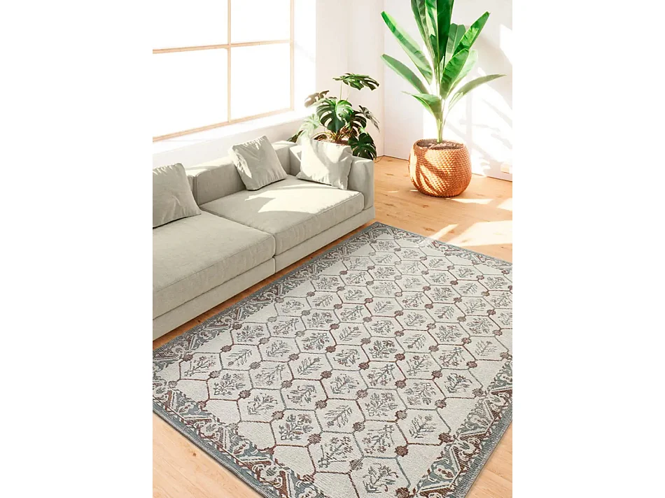 Tapis extérieur - vintage - bleu / rouille - 200 x 290 cm - LUA