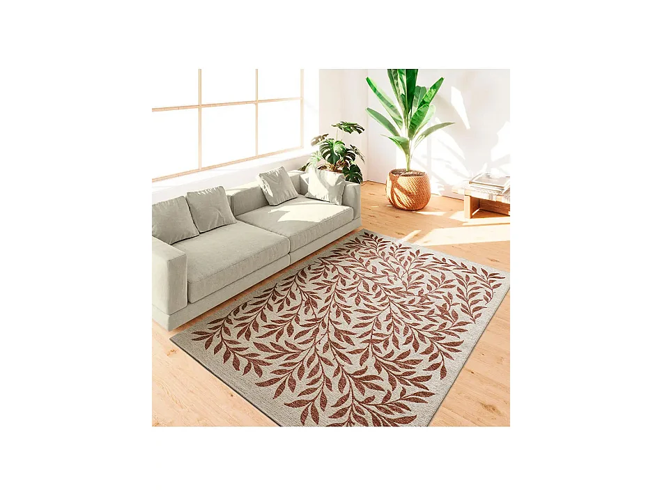 Tapis extérieur - motifs floraux - rouille - 200 x 290 cm - LUA